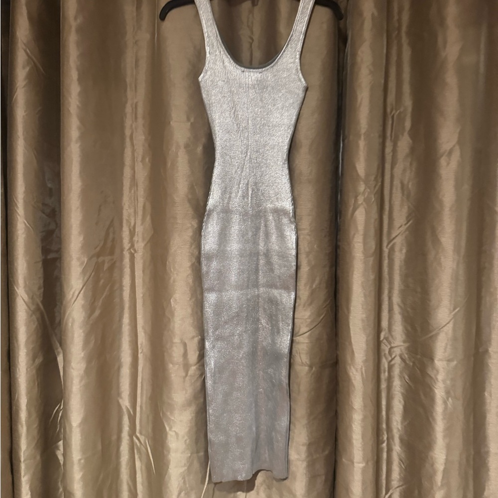 Hera Collection Shimmering Silver Midi Dress